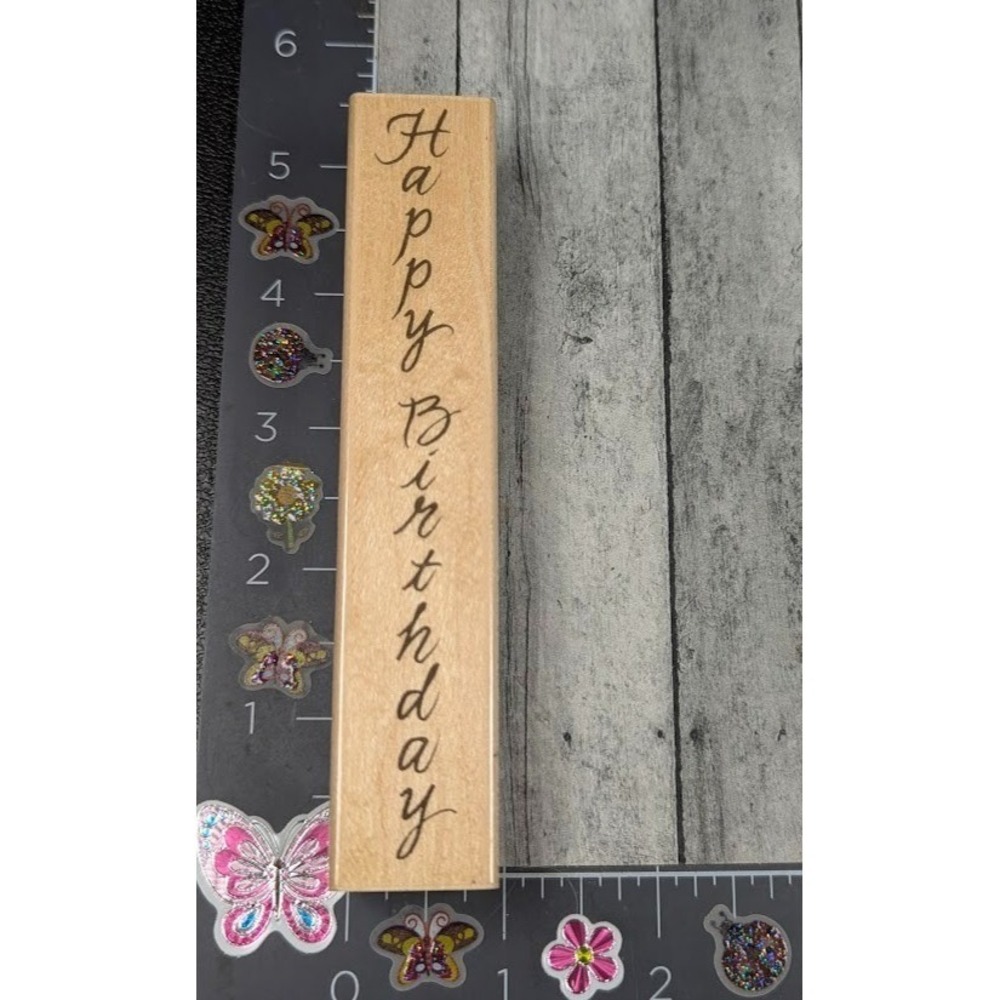 Penny Black Happy Birthday Script Horizontal 1764H Rubber Stamp Wood #K108